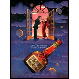 1984 Grand Marnier Liqueur Vintage Print Ad Nightcap Drawing Wall Art Moonlight
